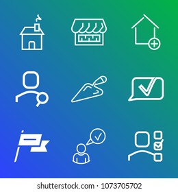 Premium outline set of icons containing personal, communication, new, computer, business, chat, internet, web, property. Simple, modern flat vector illustration for mobile app, website or desktop app
