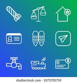 Premium outline set of icons containing web, measurement, card, scale, burn, explosion, transport, sink, internet, bomb. Simple, modern flat vector illustration for mobile app, website or desktop app