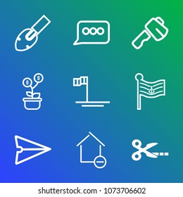 Premium outline set of icons containing repair, communication, home, growth, america, work, axe, mexico, sign, web, flag. Simple, modern flat vector illustration for mobile app, website or desktop app