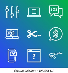 Premium outline set of icons containing internet, sale, black, message, equality, tag, cut, mail, web, page, email, user. Simple, modern flat vector illustration for mobile app, website or desktop app