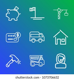 Premium outline set of icons containing cortes, center, balance, sea, finance, office, left, baja, building, truck, view. Simple, modern flat vector illustration for mobile app, website or desktop app