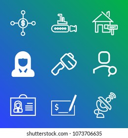 Premium outline set of icons containing girl, undersea, business, communication, money, person, home, search, ocean, sea. Simple, modern flat vector illustration for mobile app, website or desktop app