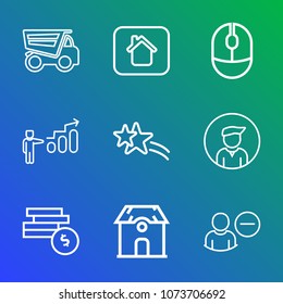 Premium outline set of icons containing modern, cargo, cash, success, growth, holiday, property, new, home, architecture. Simple, modern flat vector illustration for mobile app, website or desktop app