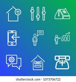 Premium outline set of icons containing personal, graphic, equality, estate, customer, growth, smart, house, money, cart. Simple, modern flat vector illustration for mobile app, website or desktop app