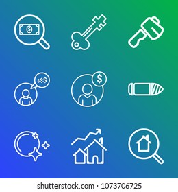 Premium outline set of icons containing property, computer, home, star, lock, estate, door, finance, antique, real, key. Simple, modern flat vector illustration for mobile app, website or desktop app