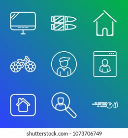 Premium outline set of icons containing cycle, construction, computer, bullet, transportation, online, ball, modern, boy. Simple, modern flat vector illustration for mobile app, website or desktop app