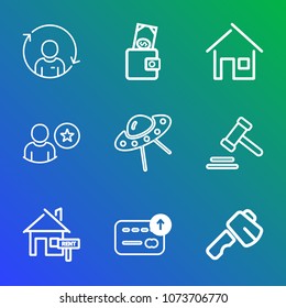 Premium outline set of icons containing business, refresh, rotation, website, management, law, property, man, space, bag. Simple, modern flat vector illustration for mobile app, website or desktop app