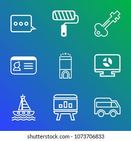 Premium outline set of icons containing metal, message, travel, old, boat, business, antique, move, sign, painter, door. Simple, modern flat vector illustration for mobile app, website or desktop app