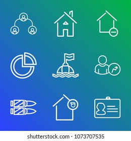 Premium outline set of icons containing apartment, architecture, document, web, account, landlord, removal, structure. Simple, modern flat vector illustration for mobile app, website or desktop app