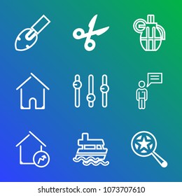 Premium outline set of icons containing war, vessel, tool, ocean, bomb, black, paper, building, estate, sign, weapon. Simple, modern flat vector illustration for mobile app, website or desktop app