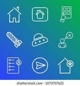Premium outline set of icons containing business, checklist, communication, job, favorite, house, web, alien, modern. Simple, modern flat vector illustration for mobile app, website or desktop app
