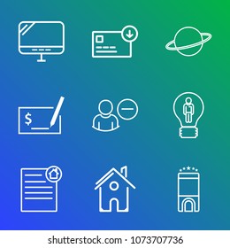 Premium outline set of icons containing concept, space, contract, house, architecture, check, pen, dollar, currency, pay. Simple, modern flat vector illustration for mobile app, website or desktop app