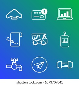 Premium outline set of icons containing computer, web, tv, graphic, bathroom, paper, list, document, sign, jump, water. Simple, modern flat vector illustration for mobile app, website or desktop app