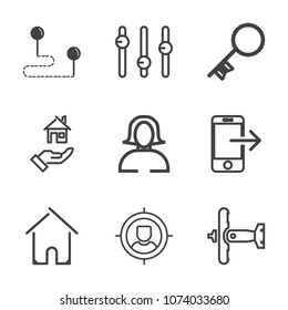 Premium outline set of icons containing internet, marketing, phone, military, travel, point, safe, graphic, war, rent. Simple, modern flat vector illustration for mobile app, website or desktop app