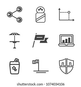 Premium outline set of icons containing social, geometry, security, salt, seasoning, glass, drink, cocktail, internet. Simple, modern flat vector illustration for mobile app, website or desktop app