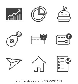 Premium outline set of icons containing document, success, email, architecture, home, white, estate, business, money, up. Simple, modern flat vector illustration for mobile app, website or desktop app