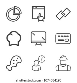 Premium outline set of icons containing link, screen, monitor, snack, meal, website, web, internet, arrow, hyperlink. Simple, modern flat vector illustration for mobile app, website or desktop app