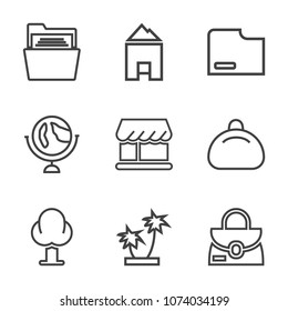 Premium outline set of icons containing document, nature, fashion, web, empty, business, white, planet, file, graphic. Simple, modern flat vector illustration for mobile app, website or desktop app