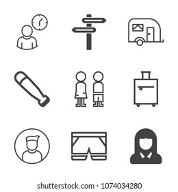 Premium outline set of icons containing bag, banner, sport, equipment, work, internet, luggage, traffic, white, minute. Simple, modern flat vector illustration for mobile app, website or desktop app