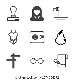 Premium outline set of icons containing eyesight, fashion, summer, eyeglasses, female, blue, template, cash, pen, mexico. Simple, modern flat vector illustration for mobile app, website or desktop app