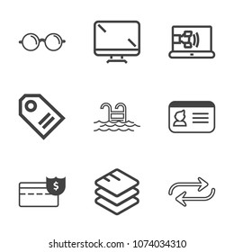 Premium outline set of icons containing substitute, replace, white, vision, electronic, pool, change, document, tag, id. Simple, modern flat vector illustration for mobile app, website or desktop app