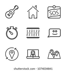 Premium outline set of icons containing minute, white, property, map, button, modern, rock, real, concept, sign, sound. Simple, modern flat vector illustration for mobile app, website or desktop app