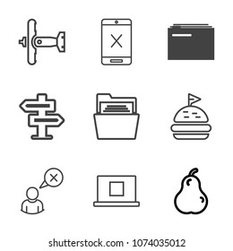 Premium outline set of icons containing plane, flight, blank, data, cancel, document, fruit, food, hanger, military, tv. Simple, modern flat vector illustration for mobile app, website or desktop app