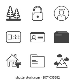 Premium outline set of icons containing web, profile, green, safe, id, house, business, identity, bank, tree, plant, key. Simple, modern flat vector illustration for mobile app, website or desktop app