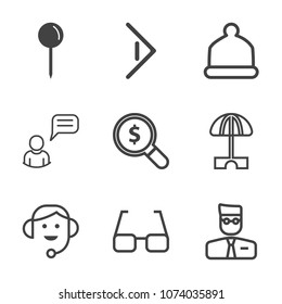Premium outline set of icons containing web, chat, summer, search, style, center, fashion, technology, profile, call. Simple, modern flat vector illustration for mobile app, website or desktop app