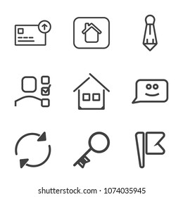 Premium outline set of icons containing window, sign, time, tie, male, new, estate, key, white, reload, businessman. Simple, modern flat vector illustration for mobile app, website or desktop app