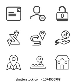 Premium outline set of icons containing money, safe, building, finance, unlock, financial, lock, user, delete, open, web. Simple, modern flat vector illustration for mobile app, website or desktop app