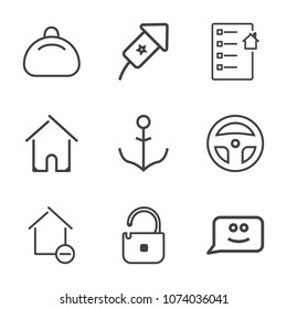 Premium outline set of icons containing accessory, celebrate, light, document, fashion, style, house, apartment, object. Simple, modern flat vector illustration for mobile app, website or desktop app
