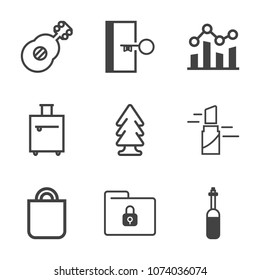 Premium outline set of icons containing lipstick, tree, trend, rock, celebration, equipment, gift, fashion, medicine. Simple, modern flat vector illustration for mobile app, website or desktop app