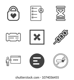 Premium outline set of icons containing button, no, modern, work, travel, job, meat, coupon, object, document, cigarette. Simple, modern flat vector illustration for mobile app, website or desktop app