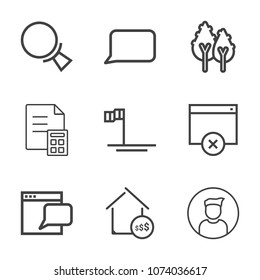 Premium outline set of icons containing look, finance, nature, web, investment, property, pine, money, beach, trunk. Simple, modern flat vector illustration for mobile app, website or desktop app