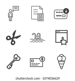 Premium outline set of icons containing blue, security, coin, balance, water, social, web, cream, chatting, business. Simple, modern flat vector illustration for mobile app, website or desktop app