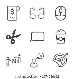 Premium outline set of icons containing talk, technology, sunglasses, style, speech, growth, web, coffee, cup, drink. Simple, modern flat vector illustration for mobile app, website or desktop app