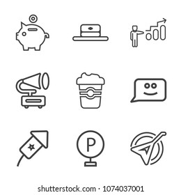 Premium outline set of icons containing personal, business, urban, economy, vehicle, road, cafe, hat, event, coffee, car. Simple, modern flat vector illustration for mobile app, website or desktop app