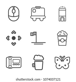 Premium outline set of icons containing web, baja, alcohol, button, nature, cafe, stationary, tourism, travel, bed, blue. Simple, modern flat vector illustration for mobile app, website or desktop app