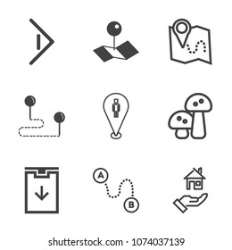 Premium outline set of icons containing city, mushroom, vegetable, home, marker, button, destination, house, simple, buy. Simple, modern flat vector illustration for mobile app, website or desktop app