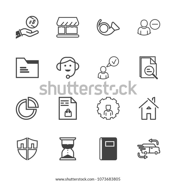 Premium outline set of icons containing pie,\
presentation, jazz, trumpet, graph, hour, security, home, house,\
shopping. Simple, modern flat vector illustration for mobile app,\
website or desktop app