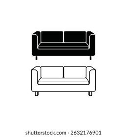 Premium Outline und Silhouette Vektor Set von Wohnzimmersofas für den Einsatz in Home Design Web Development und Marketing Projekte