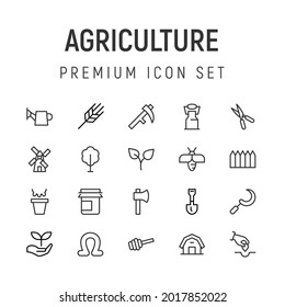 Premium pack of agriculture line icons. Stroke pictograms or objects perfect for web, apps and UI. Set of 20 agriculture outline signs. 