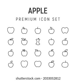 Premium pack of apple line icons. Stroke pictograms or objects perfect for web, apps and UI. Set of 20 apple outline signs. 