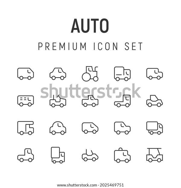 Premium\
pack of auto line icons. Stroke pictograms or objects perfect for\
web, apps and UI. Set of 20 auto outline signs.\
