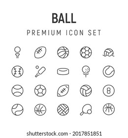 Premium pack of ball line icons. Stroke pictograms or objects perfect for web, apps and UI. Set of 20 ball outline signs.