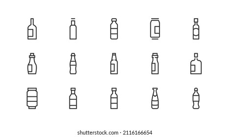 Premium pack of bottle line icons. Stroke pictograms or objects perfect for web, apps and UI. Set of 20 bottle outline signs. 