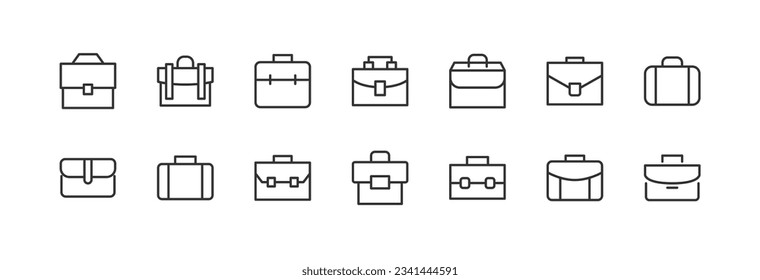 Paquete premium de iconos de la línea del maletín. Pictogramas de ataque u objetos perfectos para web, aplicaciones e interfaz de usuario. Conjunto de signos de esquema