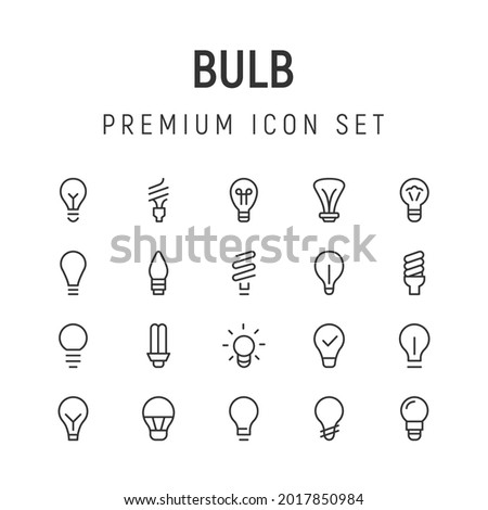 Premium pack of bulb line icons. Stroke pictograms or objects perfect for web, apps and UI. Set of 20 bulb outline signs.