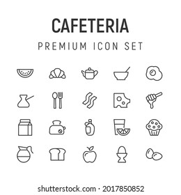 Premium pack of cafeteria line icons. Stroke pictograms or objects perfect for web, apps and UI. Set of 20 cafeteria outline signs. 